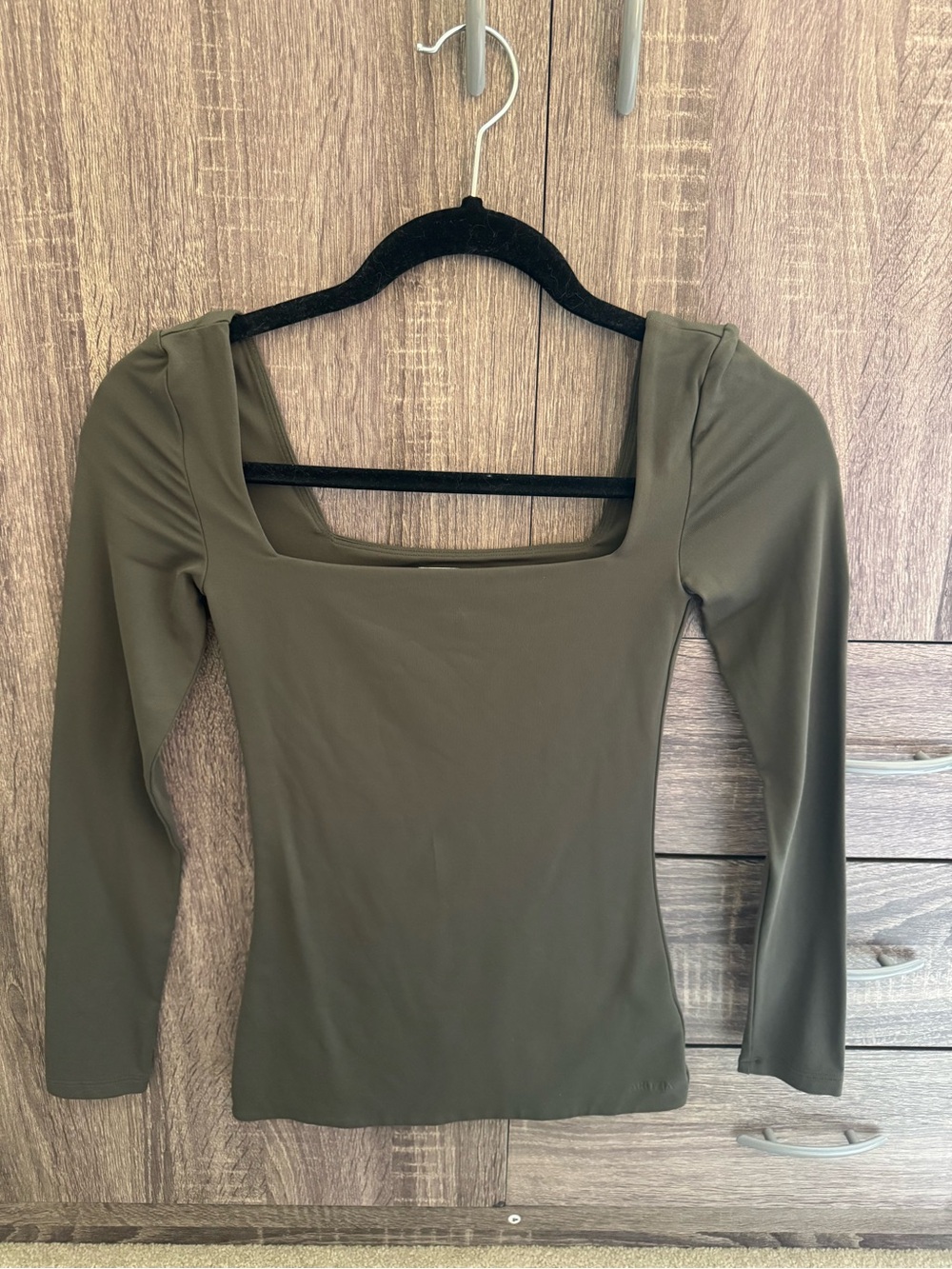 Aritzia Contour Olive Green Square Neck Long Sleeve Top